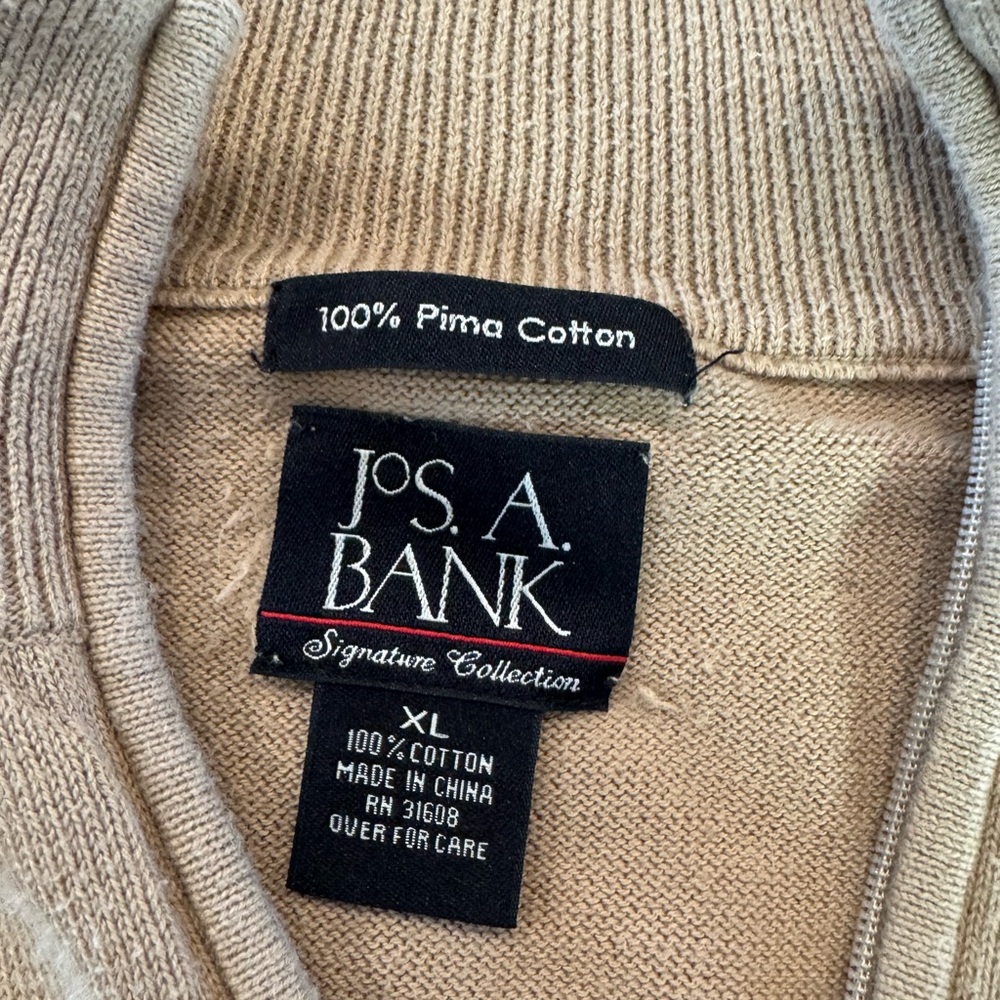 Jos. A. Bank Men's Tan V-Neck Sweater - 100% Pima Cotton